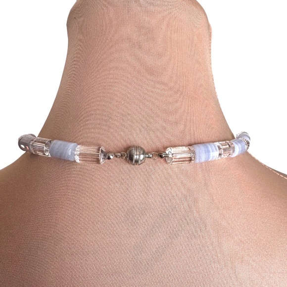 HANDMADE Lavender Stone Blue Lace Agate Style Necklace 17” - Picture 3 of 3